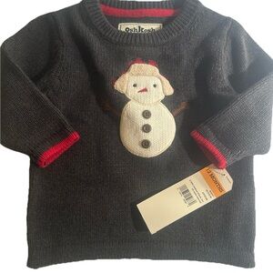 NEW!! OSH KOSH B’GOSH 12 Months Boys Snowman Gray Holiday 100% Cotton Sweater